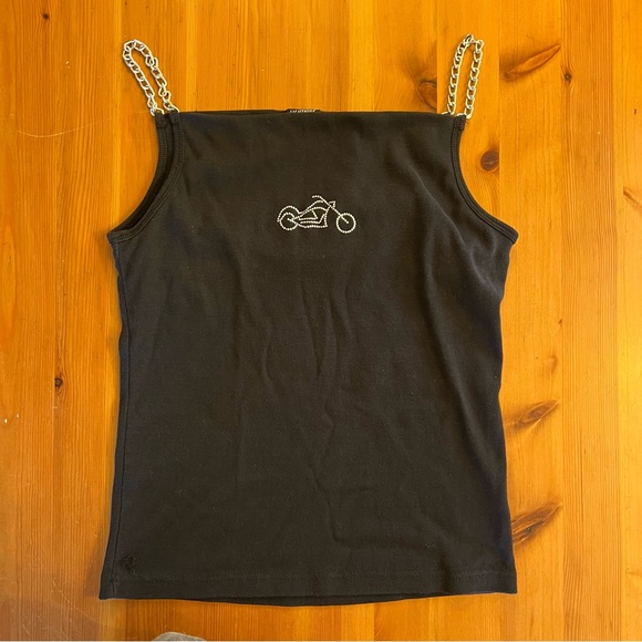 Lighting Clothing Biker Tank Top Black Silver Studded Motorcycle Chain Straps - Picture 2 of 9